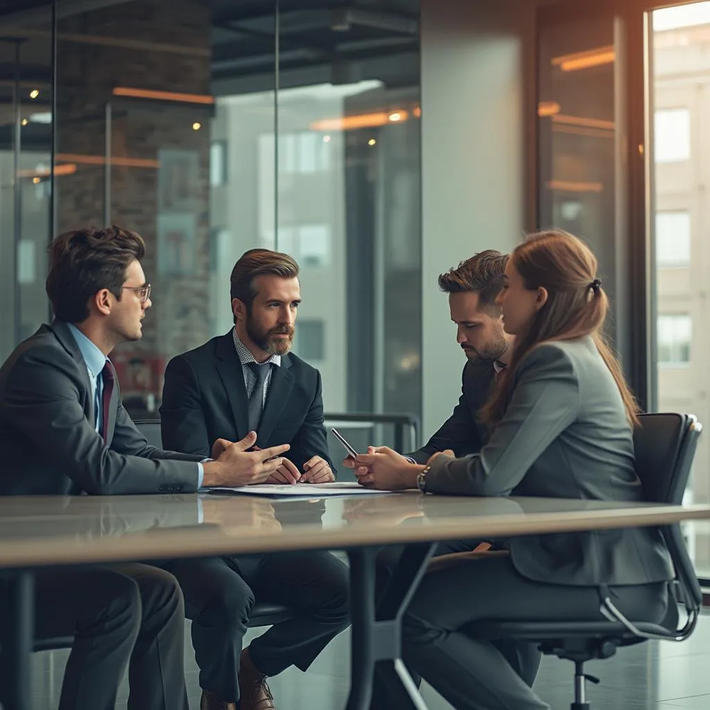 Equipo de consultores en reunión estratégica